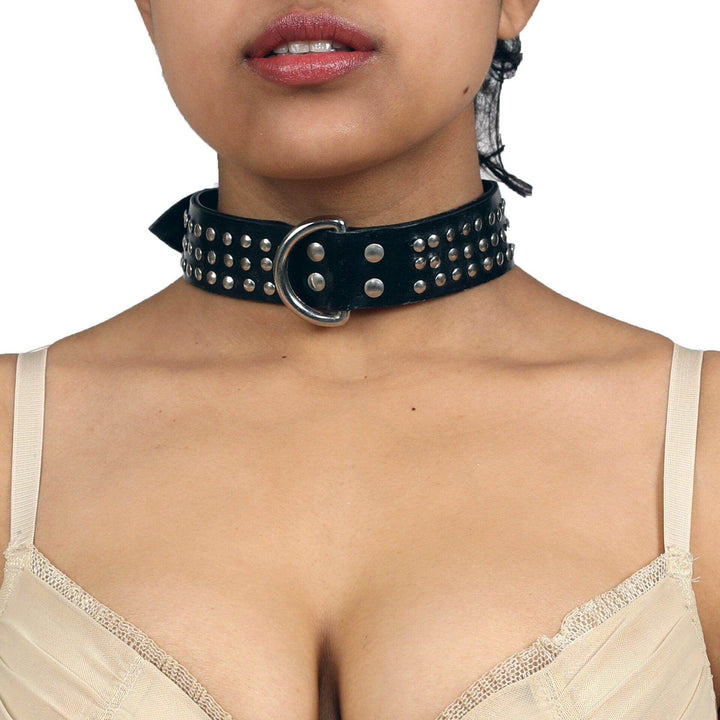 Stallion Studded Choker, genuine leather collar by Subculture, detail view