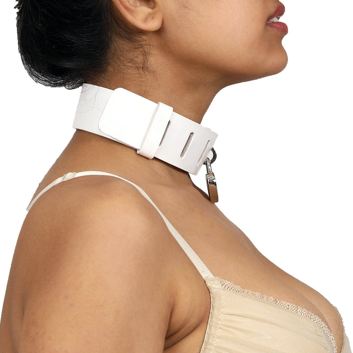 Love Lock Choker, genuine leather collar by Subculture, worn view