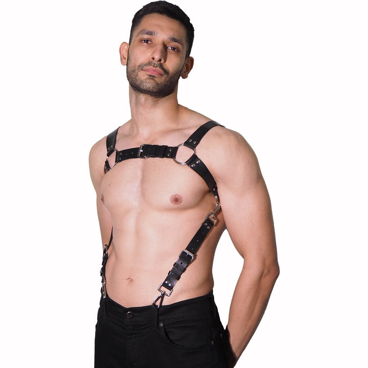David Chest Harness Suspender, genuine leather chest harness by Subculture, detail view