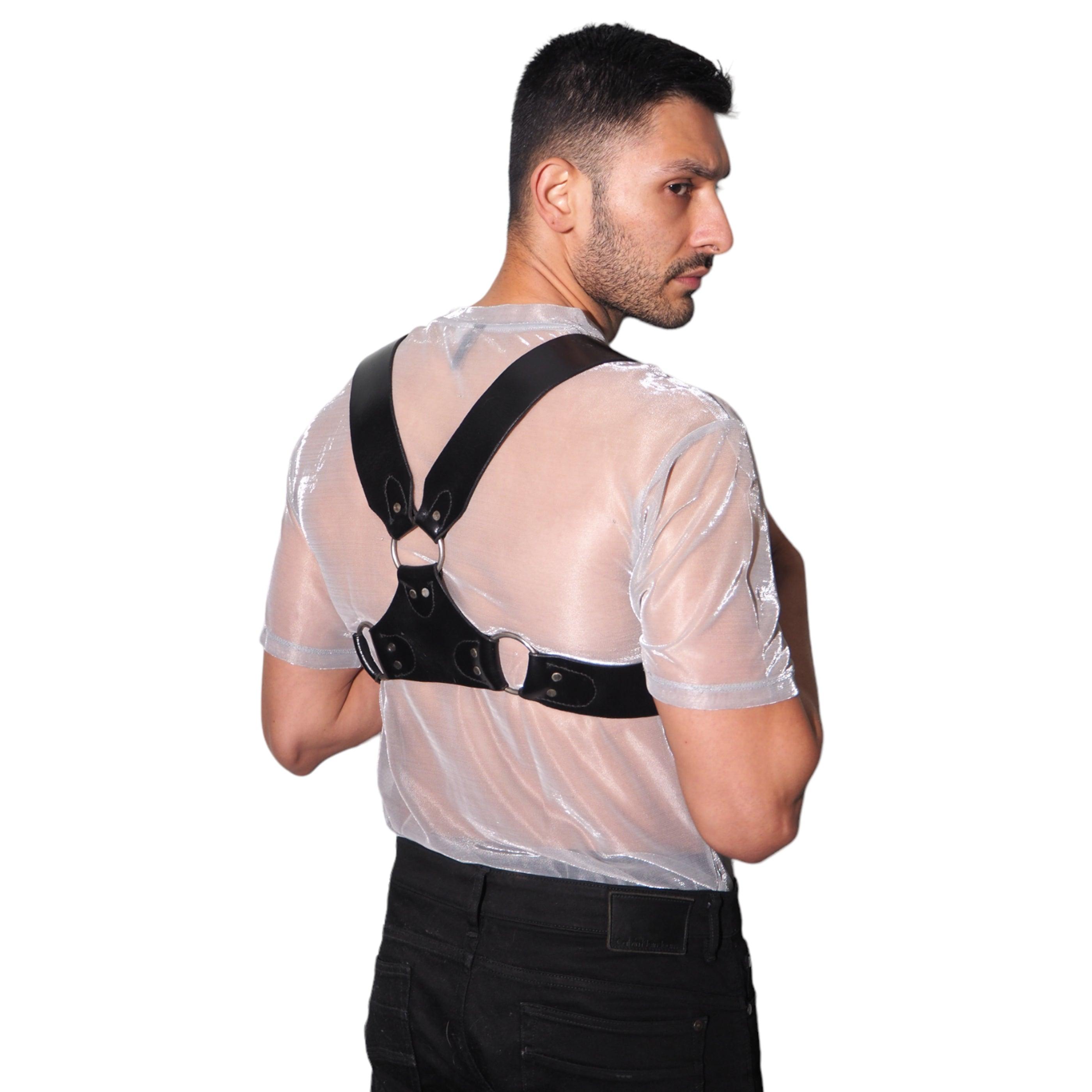 mens leather handmade chest harness