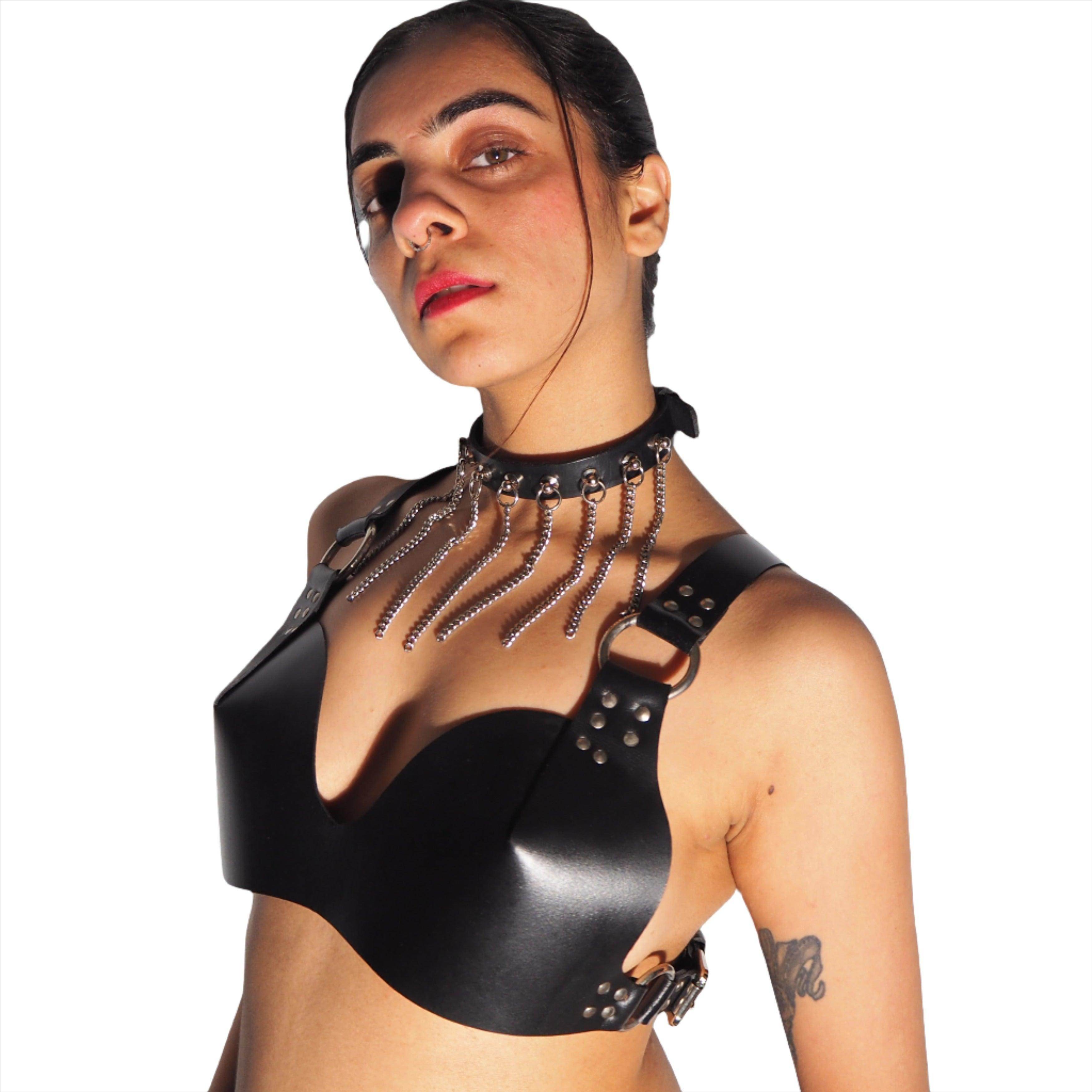 Subculture Leather Bralette, genuine leather bralette by Subculture, close-up