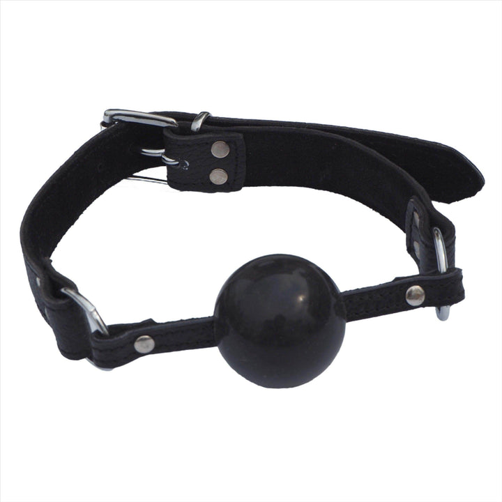 Subculture Silicone Mouth Ball Gag, silicone mouth gag by Subculture, worn view